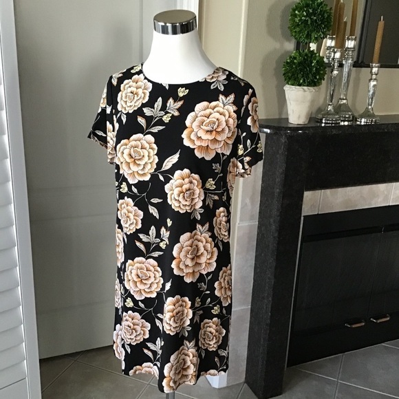 Floral Dress Women’s SMALL Black & Beige Lotus Print Career Forever 21 Tags NEW - Picture 8 of 15